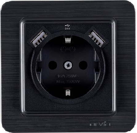 Розетка із з\к USB-A+А Arvia Lavin Чорний матовий 21 25 4000 300